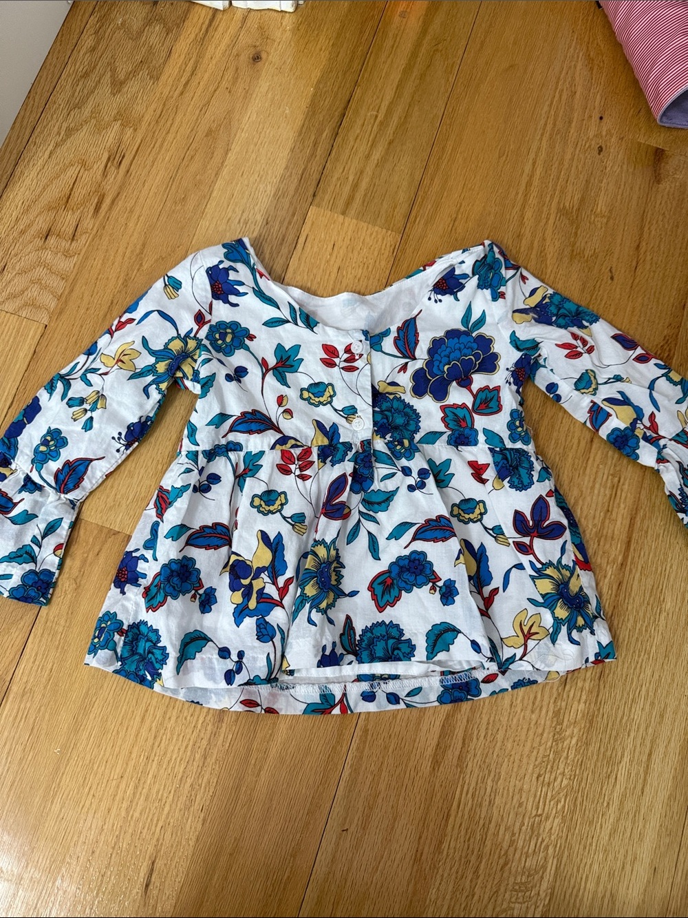 Janie and Jack White Floral Blouse with Blue, Teal, Red & Yellow Print